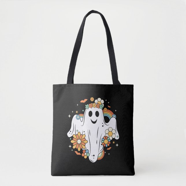 Tote Bag Happy Ghost Retro Hippie Vibe (Devant)