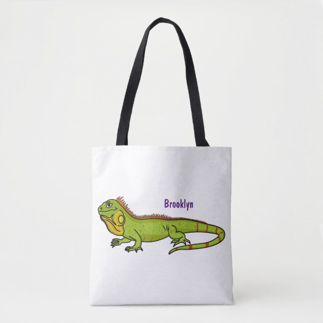Tote Bag Happy green iguana cartoon (Devant)