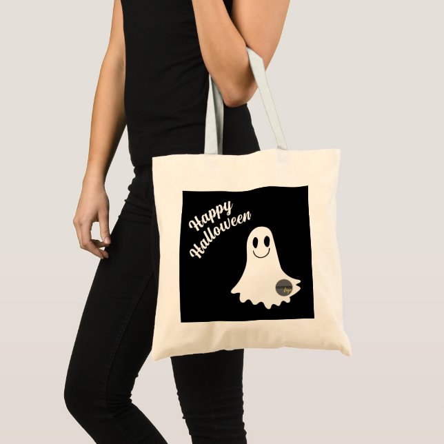 TOTE BAG HAPPY HALLOWEEN CUTE GHOST AJOUTER VOTRE LOGO AFFA (Devant (produit))