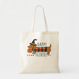 Tote Bag Happy Halloween Dachshund Buffalo Plaid Éffrayant