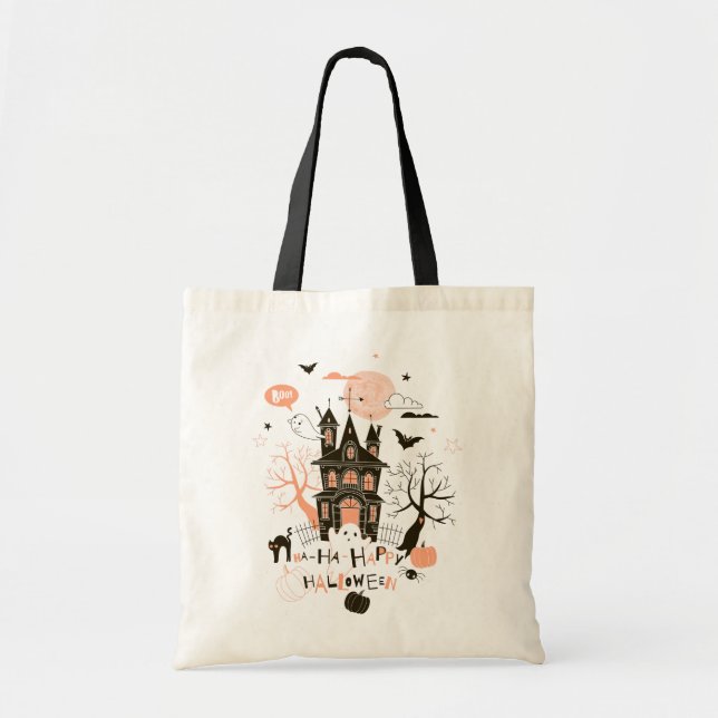 Tote Bag Happy Halloween Haunted House (Devant)
