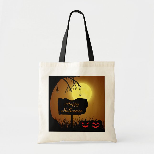 Tote Bag Happy Halloween Jack-o'-lantern Citrouilles - Four (Devant)
