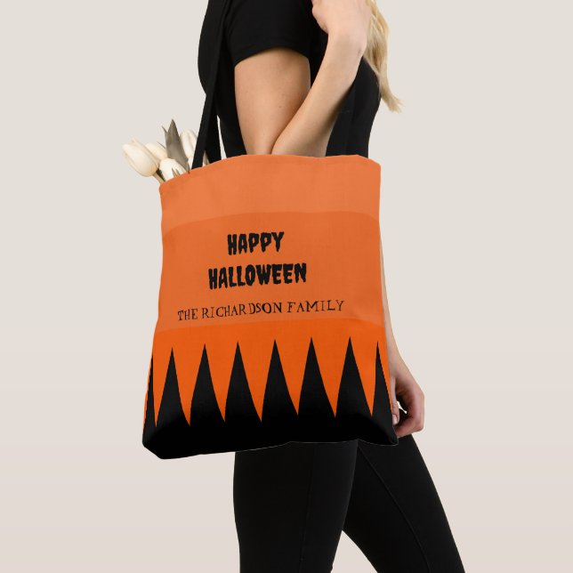 Tote Bag Happy Halloween Orange Black Personnalisé (De près)