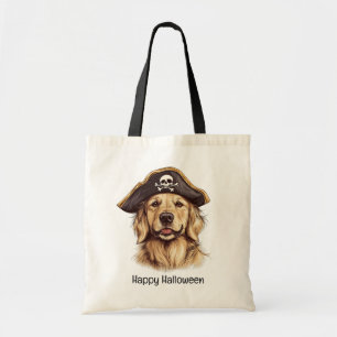 Tote Bag Happy Halloween Pirate Golden Retriever Crâne chie