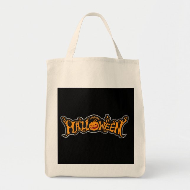 Tote Bag Happy Halloween Ruby Eye Citrouille Argent Cadre (Devant)