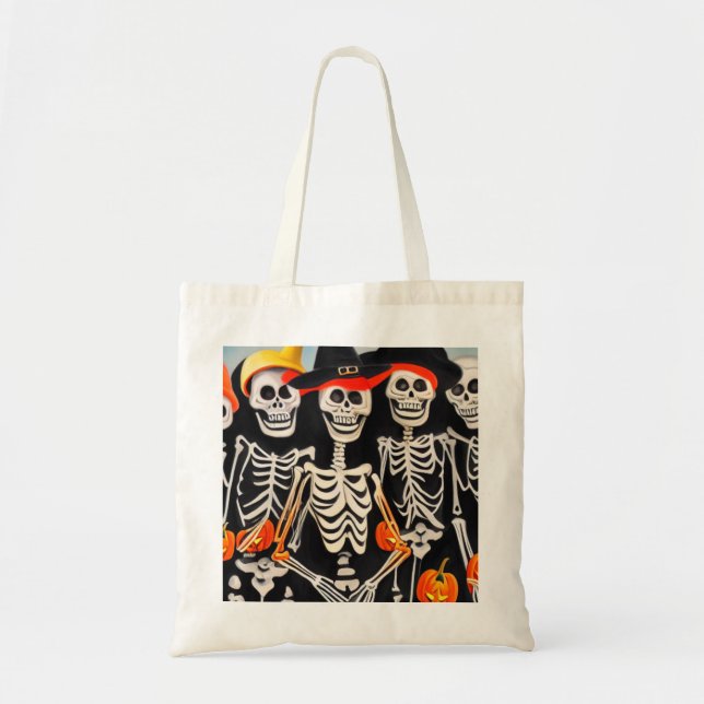 Tote Bag Happy Halloween Skeletons (Devant)