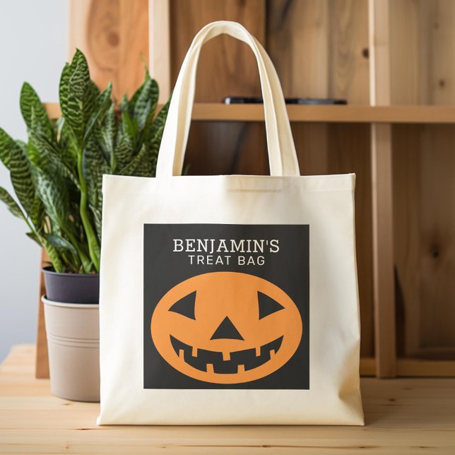 Tote Bag Happy Halloween Treat Bag Ajouter un nom Citrouill (Custom Tote Bag)