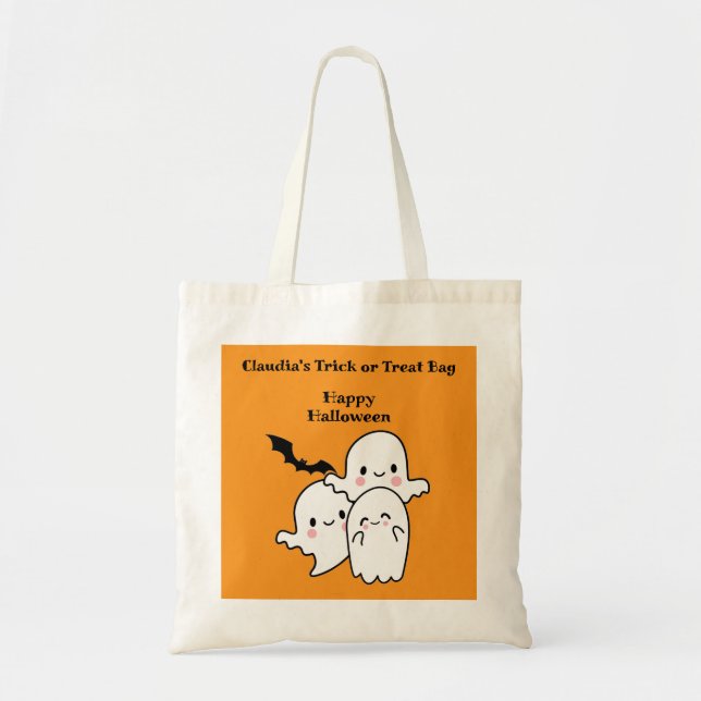 Tote Bag Happy Halloween TRICK ou TREAT Ghost Bats (Devant)