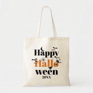 Tote Bag Happy Halloween typographie avec éléments vintages
