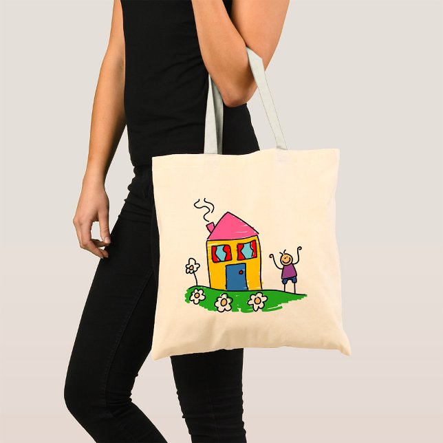Tote Bag Happy Home Colorful House et Stick Figure (Créateur téléchargé)