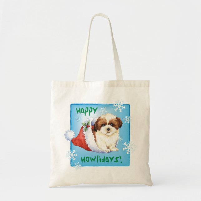 Tote Bag Happy Howlidays Shih Tzu (Devant)