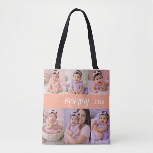 Tote Bag Happy Mother's Day Custom 6 Photo, Name and Year (Devant)