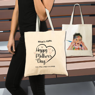 Tote Bag Happy Mothers Day Heart Photo personnalisable