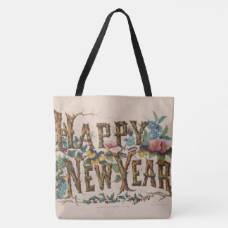 Tote Bag  Happy New Year, Vintage Currier & Ives Print