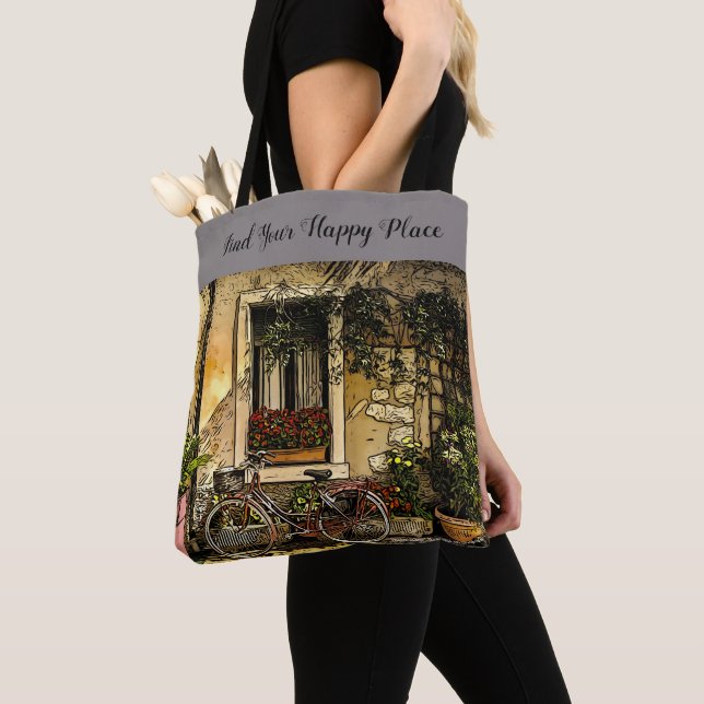 Tote Bag Happy Place, vélo, (De près)