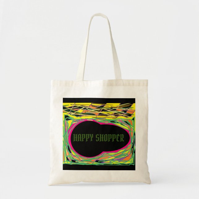 Tote Bag Happy Shopper logo message couleurs arc-en-ciel (Devant)