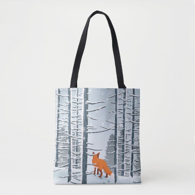 Tote Bag Happy Winter avec paysage forestier et animal rena (Devant)