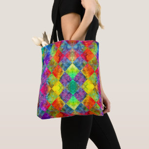 Tote Bag [Harlequin Cravate-Dye] À damiers fractal diamant