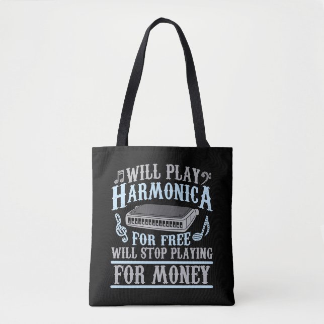 Tote Bag Harmonica Player Blues Music French Harp Lover (Devant)