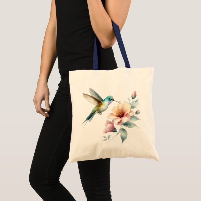Tote Bag Harmonie des colibris avec un Hibiscus élégant (Devant (produit))