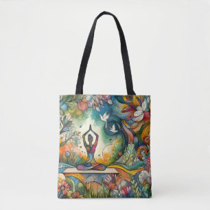 Tote Bag Harmony Woman pratique le yoga avec les oiseaux bl