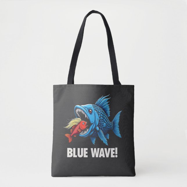 Tote Bag Harris Walz Élection Blue Waves Démocrate Fish (Devant)