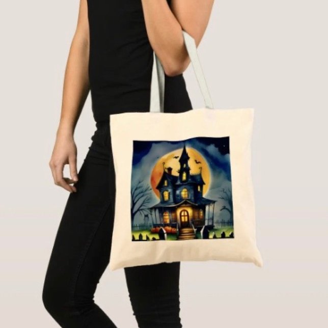 Tote Bag Haunted Hollow & Lune (100% natural material 100% cotton D: 15.75"l x 15.25"w 5 handle colors
)