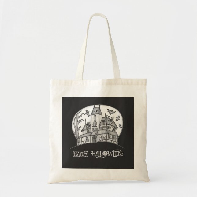Tote Bag Haunted House and Bats Halloween (Devant)