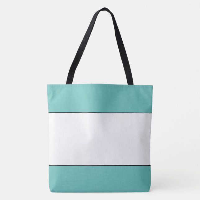 Tote Bag Haut Bas Rayures Chic Blanc Centre Turquoise Clair (Devant)