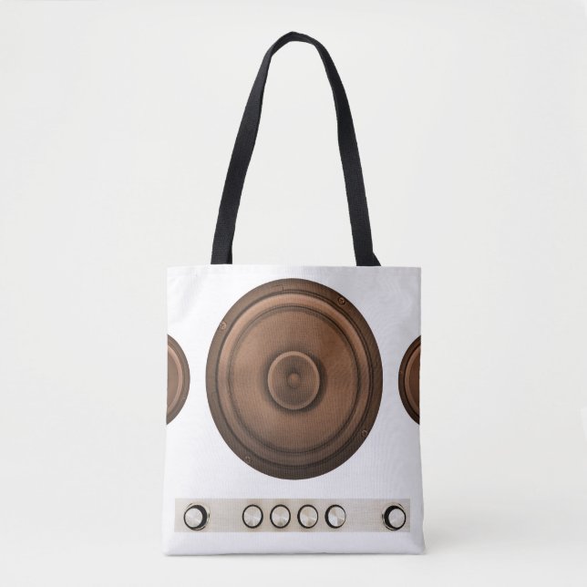 Tote Bag Haut-parleurs rétro : brun, blanc isolé. (Devant)
