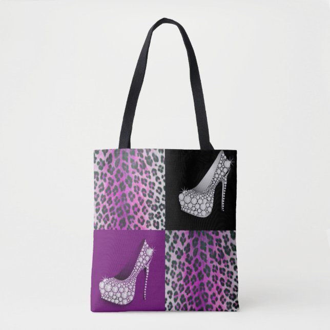 Tote Bag Haut talons bleus et collage Empreinte de léopard (Devant)