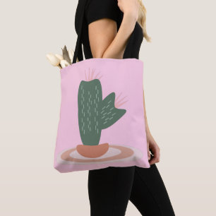 Tote Bag Haute plante verte sur tapis Cactus désert rose