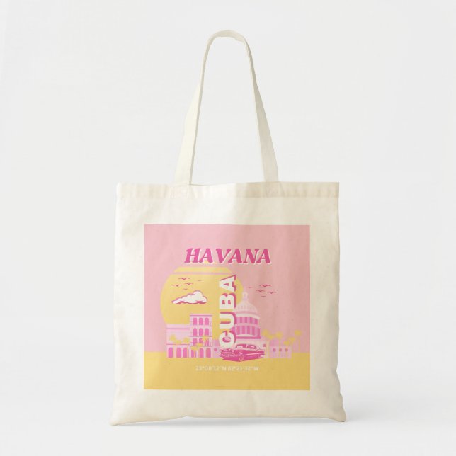 Tote Bag Havana Cuba Pink Preppy Art (Devant)