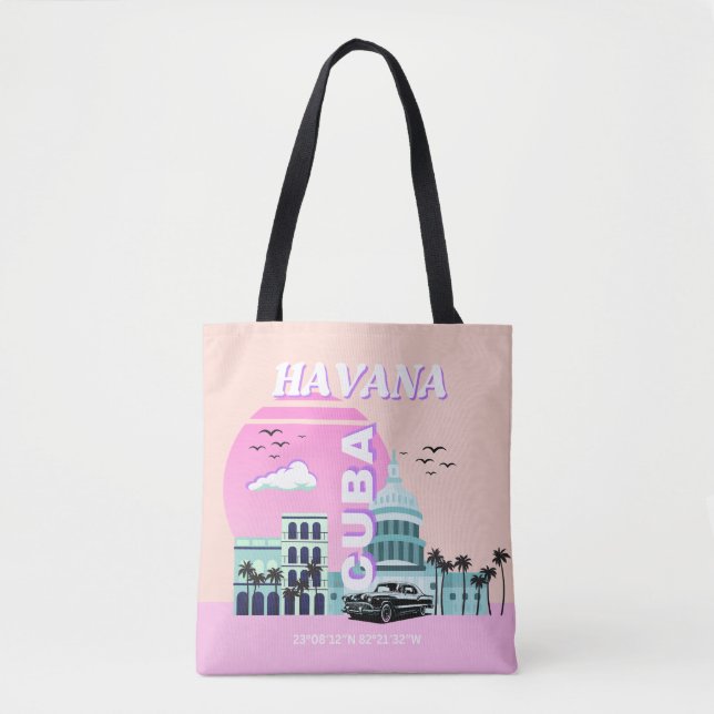 Tote Bag Havana Cuba Pink Travel Art (Devant)