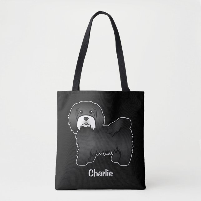 Tote Bag Havanais Noir Avec Moustache Blanche Et Texte Pers (Devant)