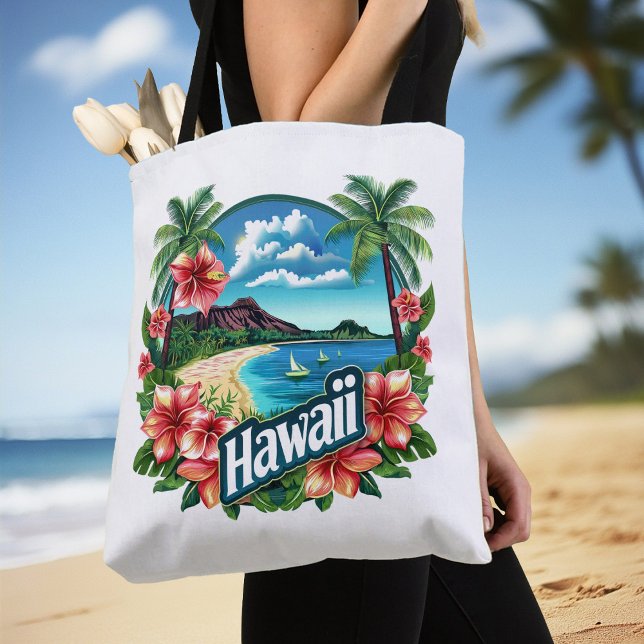 Tote Bag Hawaii Beach Mountains Tropical Flowers Travel Art (Hawaii Beach Mountains Tropical Flowers Travel Art Tote Bag)