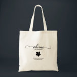 Tote Bag Hawaii Mariage Bienvenue Fleur d'Hibiscus Tropical<br><div class="desc">Cette superbe suite mariage de calligraphie présente un design moderne, audacieux et intemporel. Notre collection complète vous offre tout ce dont vous avez besoin pour créer une atmosphère cohésive et chic, y compris des cartes de menu assorties, des serviettes personnalisées, des signes frappants, des faveurs, et bien plus encore. N'hésitez...</div>