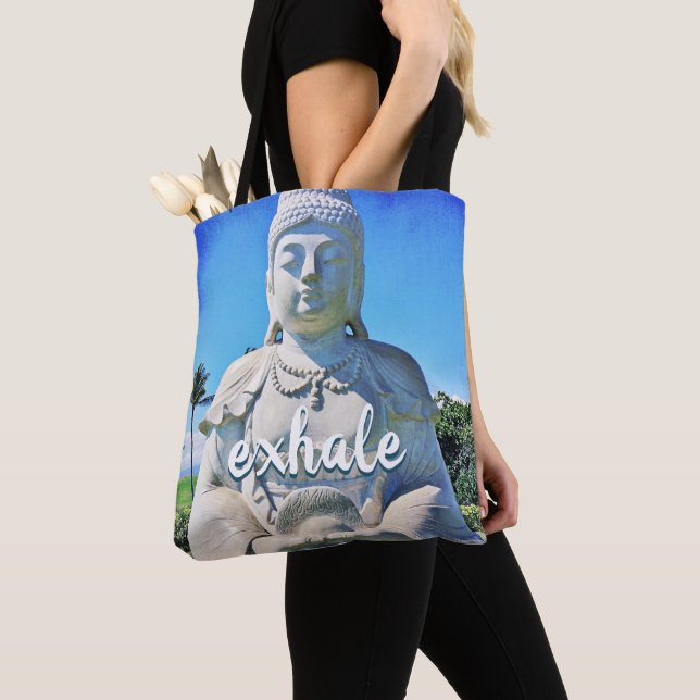 Tote Bag Hawaii Tropical Buddha Photo Exhale Script élégant (De près)