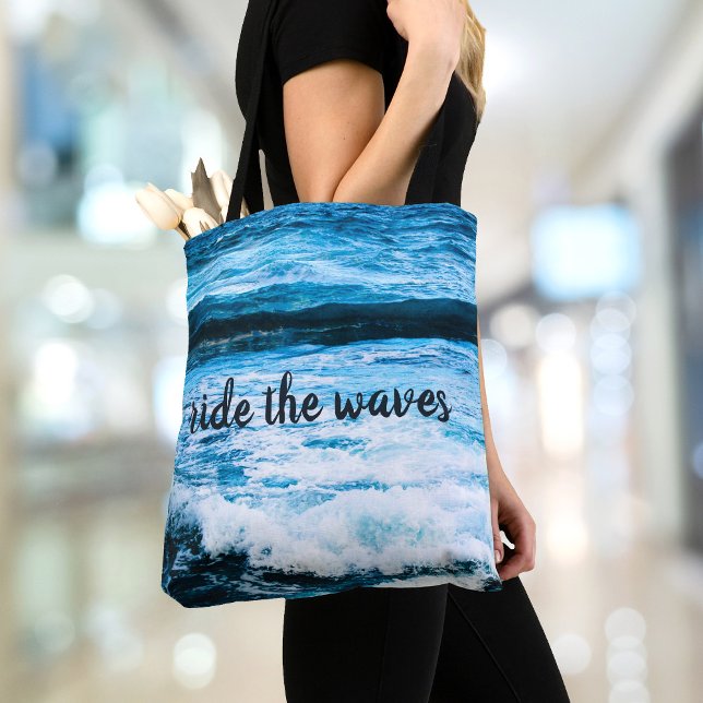 Tote Bag Hawaii Turquoise Ocean Photo Ride the Waves Citati (Créateur téléchargé)