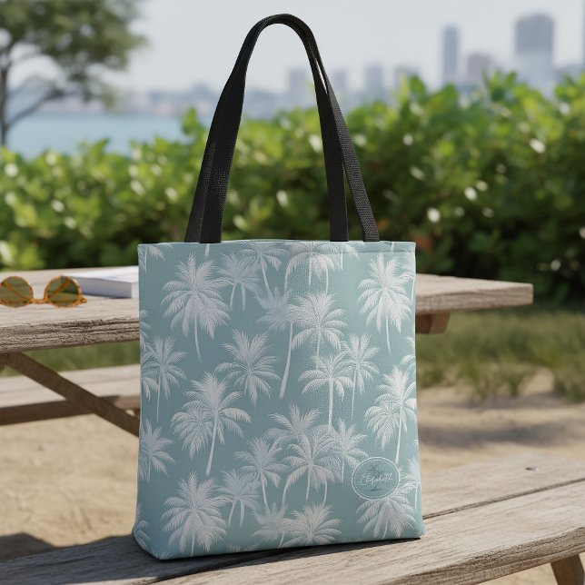 Tote Bag Hawaiian Palm Tree Silhouette Motif Turquoise ID10 (Créateur téléchargé)