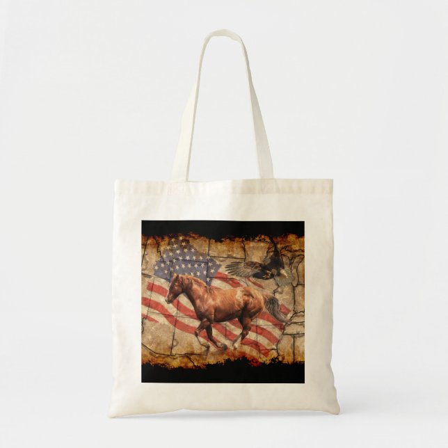 Tote Bag "Heading West" Horse, Eagle and US Flag (Devant)