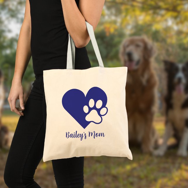 Tote Bag Heart and Pawprint Monogram Name Dog Mom (Créateur téléchargé)