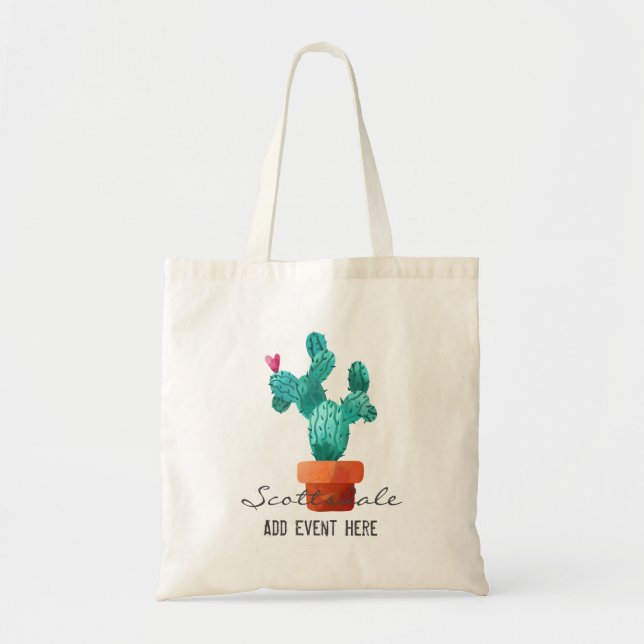 Tote Bag Heart Cactus Green Pink Love Localisation de l'évé (Devant)