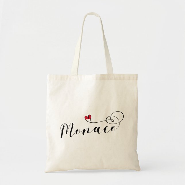 Tote Bag Heart Monaco, Monaco Flag, I Love Monaco (Devant)