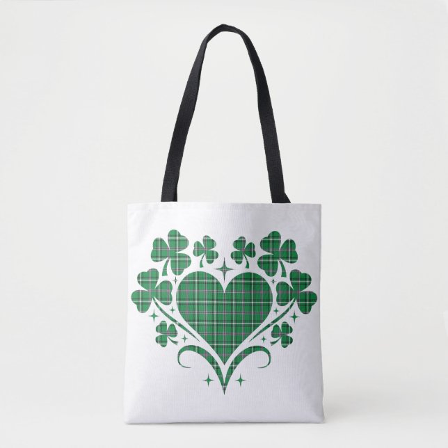 Tote Bag Heart Shamrock Plaid Green Classic Clover (Devant)