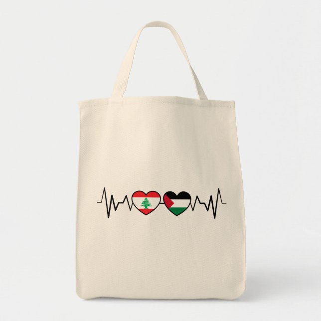 Tote Bag Heartbeat Lebanon Palestine Unity drapeaux. (Devant)
