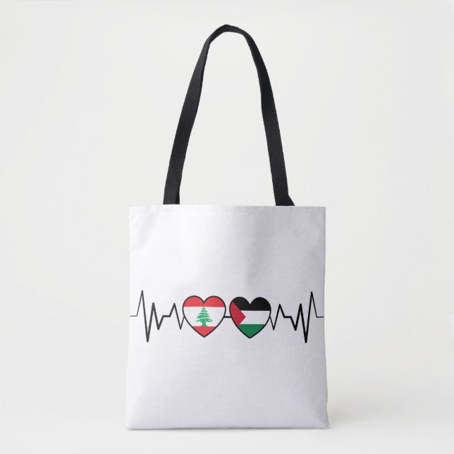 Tote Bag Heartbeat Lebanon Palestine Unity drapeaux. (Devant)