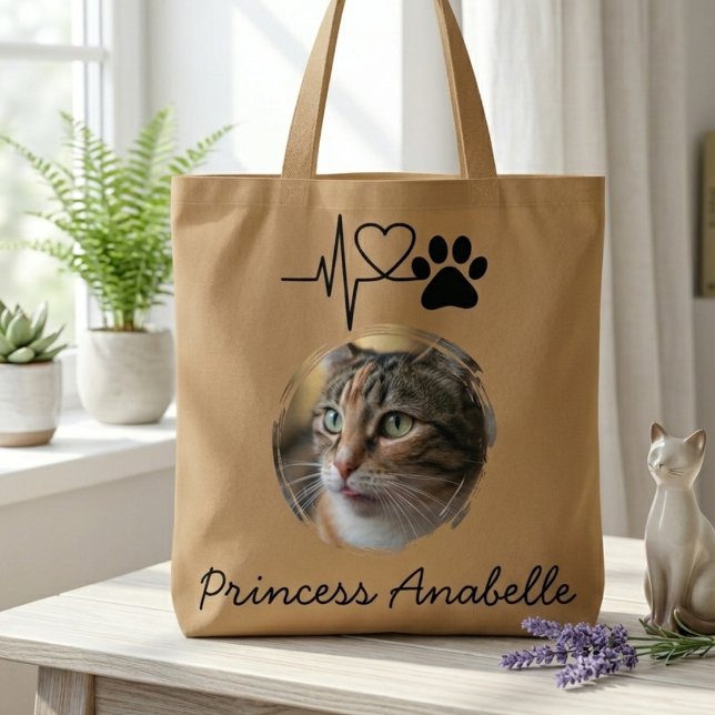 Tote Bag Heartbeat Paw Print Cat Mom Mother’s Day (Heartbeat paw print cat mom Mothers Day tote bag)