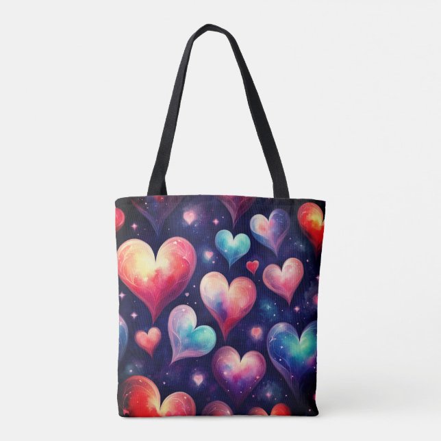 Tote Bag Hearts Watercolor Valentine Art (Dos)