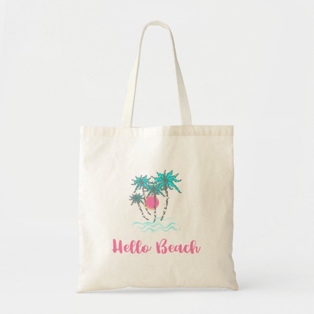 Tote Bag Hello Beach Tropical Style Été Amusants (Devant)